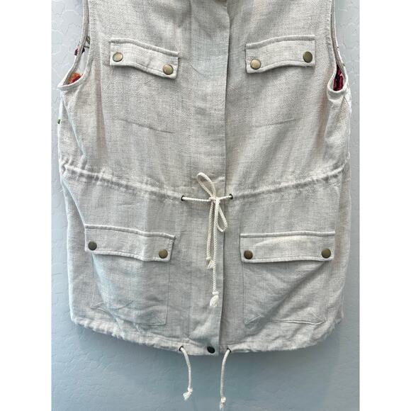 ENTRO | Beige Linen Blend Eyelet Lace Floral Back Lightweight Vest | Medium - Picture 4 of 9